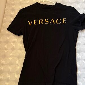 Versace Black Tee with Gold Lettering